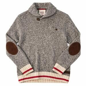 Roots Cabin Shawl Collar Knit Sweater | Wool Blend | Elbow Patches | Men’s L